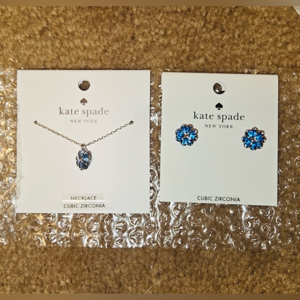 NWT- Kate Spade Blue Necklace And Matching Floral Earrings.